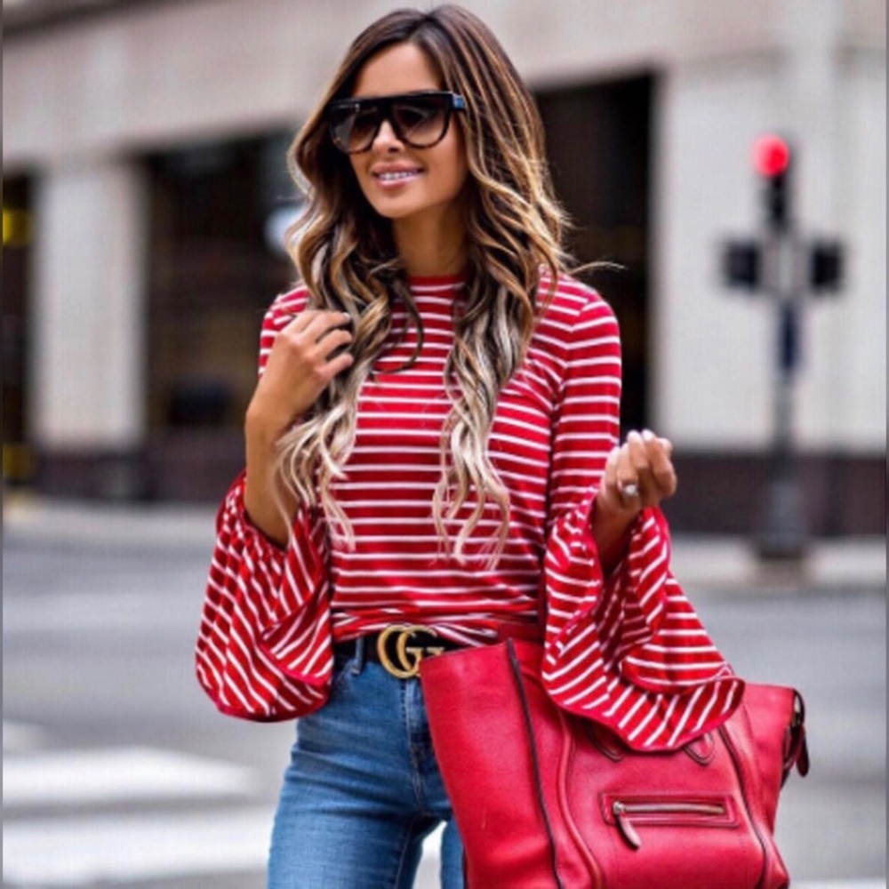 Striped Bell Sleeve Top - Picture 2 of 4